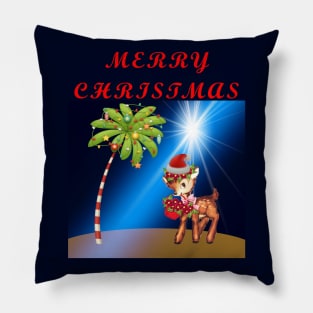 Merry Christmas Florida Keys Key Deer and Palm Tree Pillow