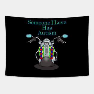 Biker Autism Awareness 1 Motorcycle Someone I Love Tapestry