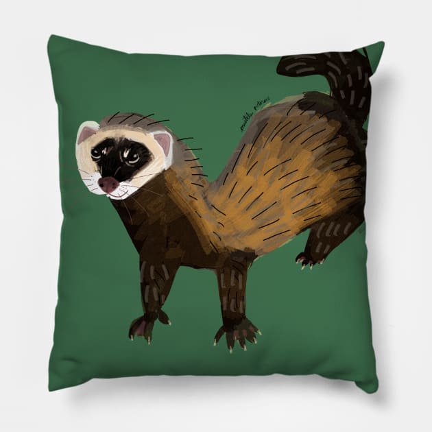 Brave Polecat ( Mustela putorius ) Pillow by belettelepink