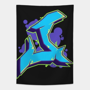 Letter J - Graffiti Street Art Style Blue Tapestry