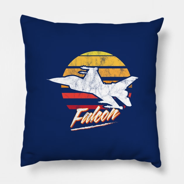 Retro F-16 Falcon Pillow by patrickkingart