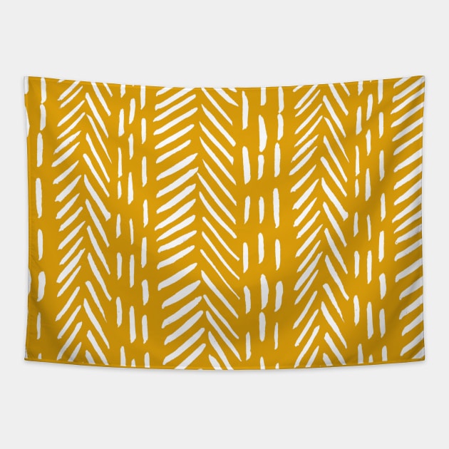 Abstract herringbone pattern - white and ochre Tapestry by wackapacka