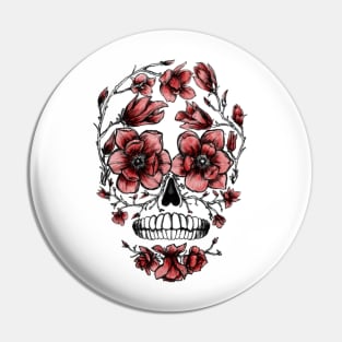 Flower Human Skull Pin