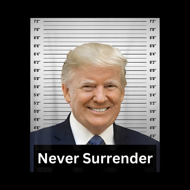 Never Surrender, President 2024 Trump Mugshot by JulieArtys