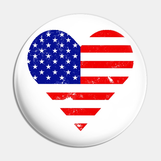 Red Distressed American Heart Flag USA Patriotic - Heart Flag - 4th of July- I love USA Pin by DazzlingApparel