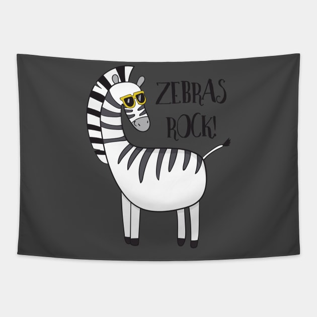 Zebras Rock! Cute Funny Zebra Tapestry by Dreamy Panda Designs