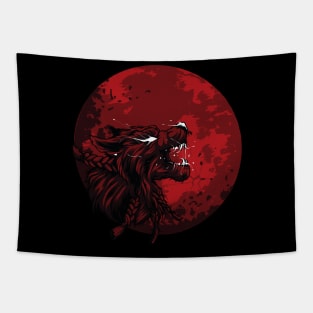 Wolf With Giant Blood Moon Tapestry