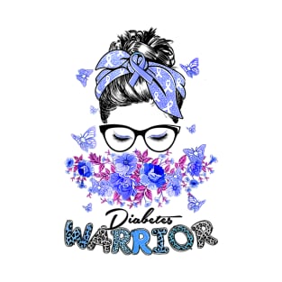 Diabetes Warrior T1D Messy Bun Hair Diabetes Awareness T-Shirt