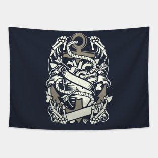 Retro Boat Anchor With Rope Heart Arrows And Bones Tapestry