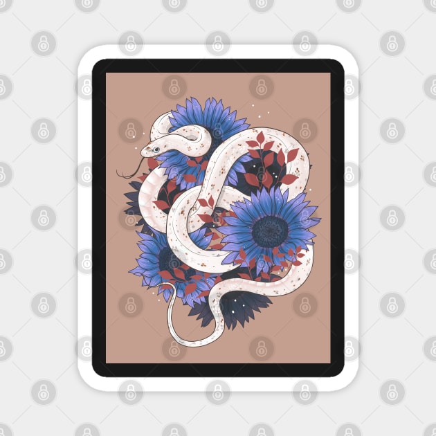 Palmetto Corn Snake with Blue Sunflowers Magnet by starrypaige