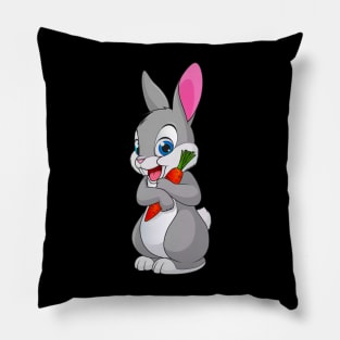 Carrot Delight - Adorable Bunny Holding a Carrot Pillow