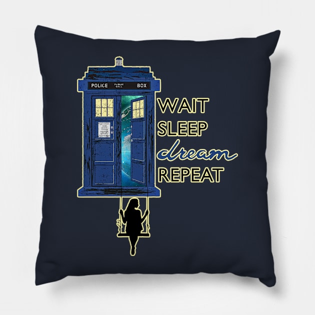 Blue Police Public Call Box - WAIT SLEEP DREAM REPEAT 2 Pillow by EDDArt