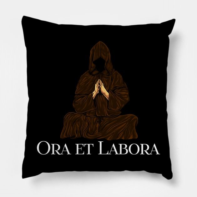 Praying monk - Ora et Labora Pillow by Modern Medieval Design