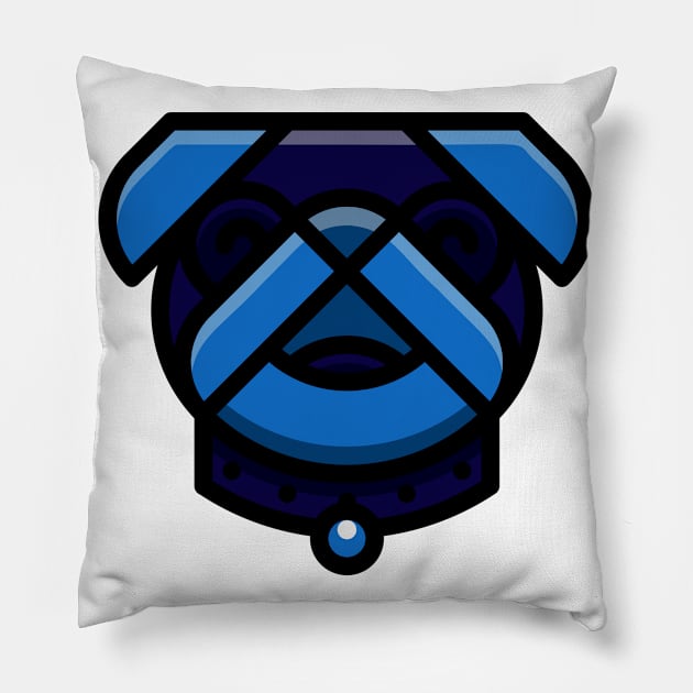 Cute Dog Pug Face Blue Pillow by BradleyHeal