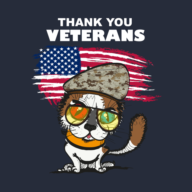 Funny Army Cat Thank You Veterans For Service US Flag by Mamalika