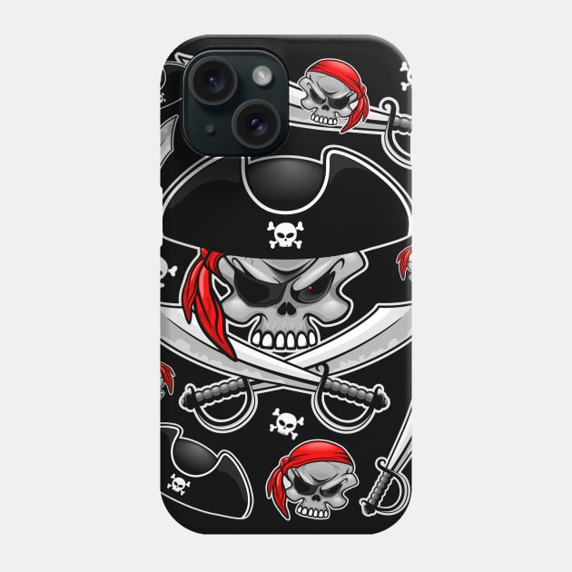 Skull Pirate Captain with Crossed Sabers Phone Case by BluedarkArt