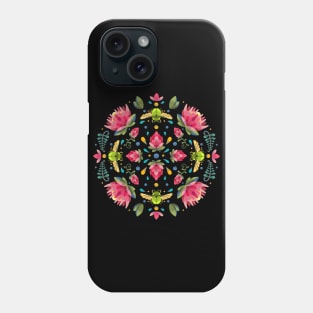 Dark Protea Flower Circle Pattern with Green Beetle Phone Case