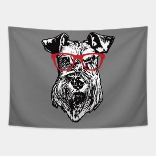 Cool Schnauzer Nerd with Red Glasses Tapestry