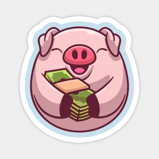 Cute Pig Holding Money Cartoon Magnet