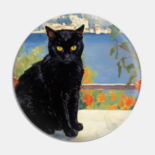 Black Cat Impressionist Art Pin