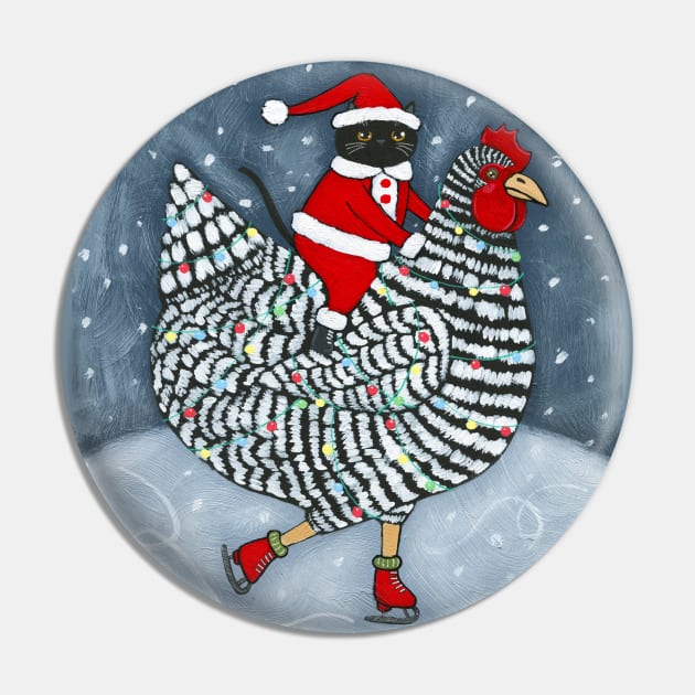 Ice Skating Christmas Chicken Pin by KilkennyCat Art