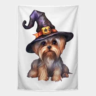 Watercolor Yorkshire Terrier Dog in Witch Hat Tapestry