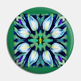 Folk Art Blue Green White Tulips Repeating Tile Pattern Pin