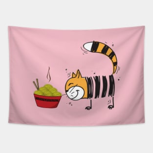 Cat Eating Ramen Tapestry