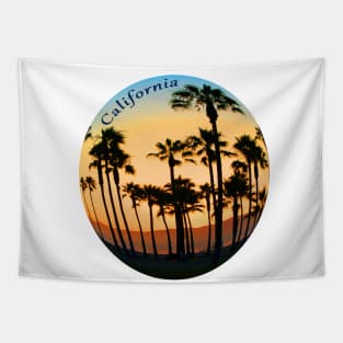 Palm Trees in a Golden Glow sunset sky in Los Angeles California Beach Tapestry