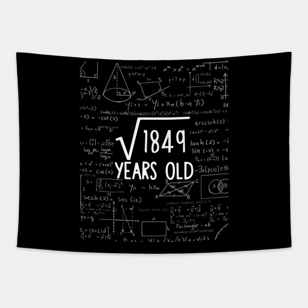 Square Root of 1849: 43th Birthday 43 Years Old T-Shirt Tapestry by johnii1422