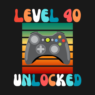 Retro Level 40 Unlocked Video Gamer 40th Birthday 2023 Men Women T-Shirt