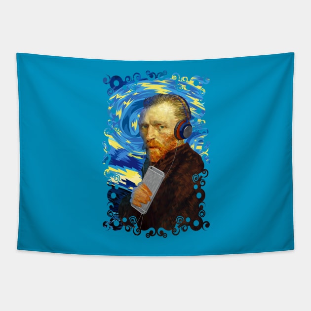 DJ Van Gogh Starry night Abstract Painting Tapestry by Dezigner007