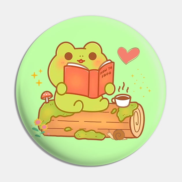 Cottagecore Reading Frog Pin by Sugoi Otaku Gifts