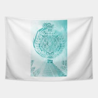 quetzalcoatl and the aztec calendar in teotihuacan ecopop mexican patterns Tapestry