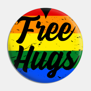 Free Hugs LGBT Rainbow Pride Flag Heart Pin