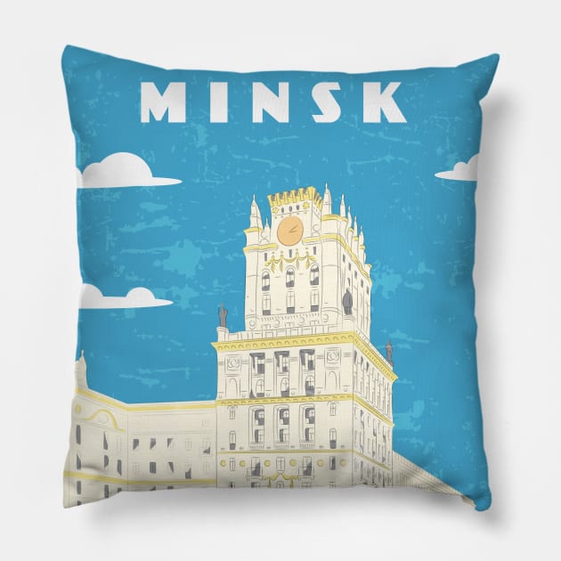 Minsk, Belarus.Retro travel poster Pillow by GreekTavern