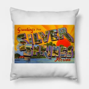 Greetings from Silver Springs, Florida - Vintage Large Letter Postcard Pillow