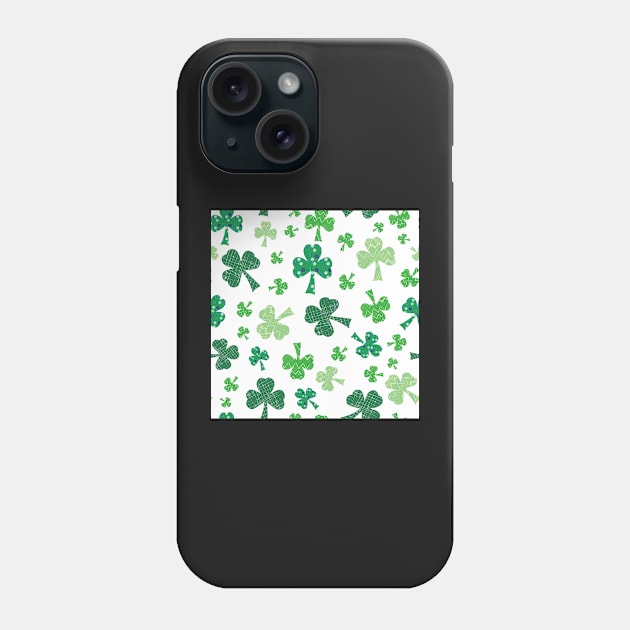 Shamrock Mixer scattered shamrocks on white for St. Patricks day Phone Case by MegMarchiando