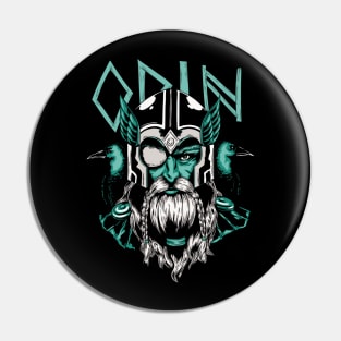 Nordic god Odin with two ravens to his sides Pin