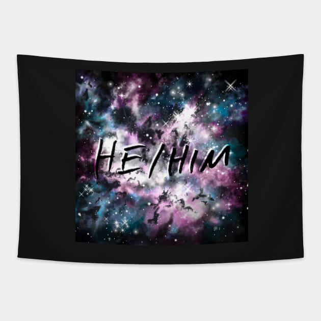 Space Trans Pride He/Him Pronouns Tapestry by lightsfromspace