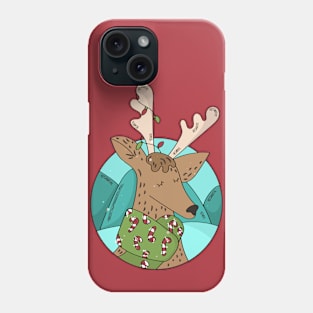 Cute Christmas Deer Illustration with Candy Cane Scarf Phone Case