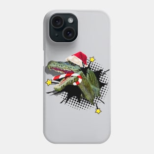 Dinosaur T-Rex with Santa Hat and Candy Cane Christmas Phone Case