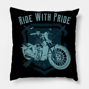 Ride With Pride Motorcycle Vintage Biker Pillow