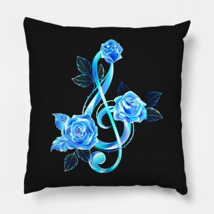 Fiery Treble Clef with Blue Roses Pillow