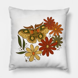 Green Boho Moth and Flowers Pillow