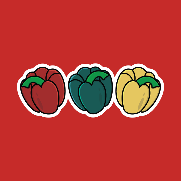 Green, Red, Yellow Bell Pepper Vegetables Sticker vector illustration. Food nature icon concept. Garden fresh food vegetable bell pepper sticker design logo. by AlviStudio