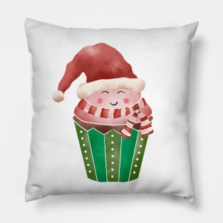 Cupcake Santa Watercolor Pillow