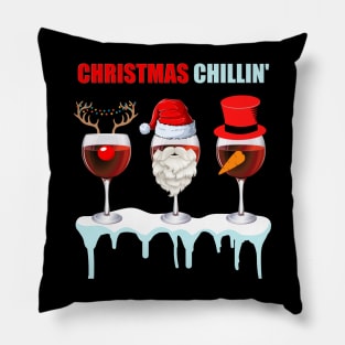 Christmas Chillin', Chilling, Santa, Frosty The Snowman, Rudolf The Red Nose Reindeer, Wine, Wine Lover, Snow, Ice, Winter, Wine Glass Pillow