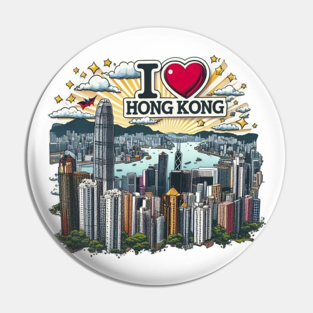 I Love Hong Kong Pin by BukovskyART