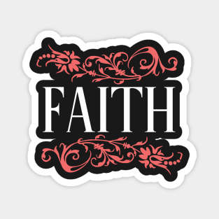 'Faith' with pink floral ornaments on black Magnet